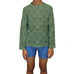 Damask Green Kids  Long Sleeve Swimwear