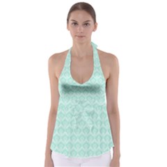 Damask Aqua Green Babydoll Tankini Top