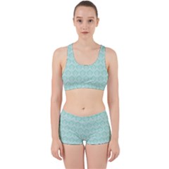 Damask Aqua Green Work It Out Sports Bra Set by snowwhitegirl