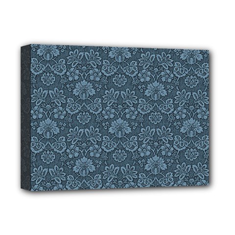 Damask Blue Deluxe Canvas 16  X 12  