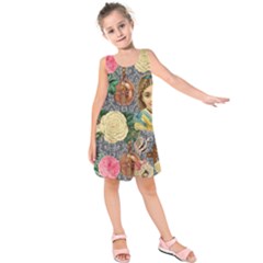 Damask Religious Victorian Grey Kids  Sleeveless Dress