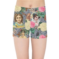 Damask Religious Victorian Grey Kids Sports Shorts by snowwhitegirl