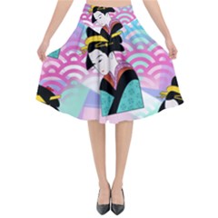 Japanese Abstract Flared Midi Skirt by snowwhitegirl