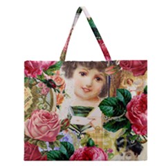 Little Girl Victorian Collage Zipper Large Tote Bag