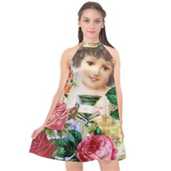 Little Girl Victorian Collage Halter Neckline Chiffon Dress 