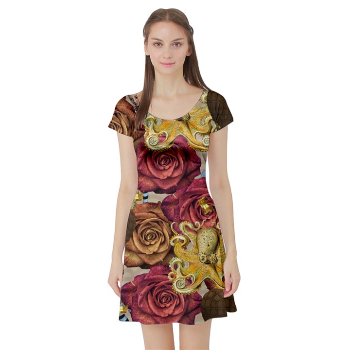 Octopus Floral Short Sleeve Skater Dress