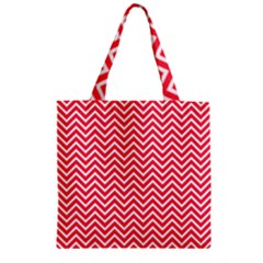 Red Chevron Zipper Grocery Tote Bag