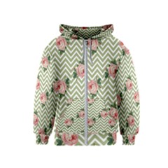 Green Chevron Rose Kids  Zipper Hoodie by snowwhitegirl