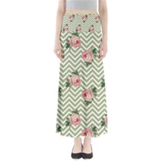 Green Chevron Rose Full Length Maxi Skirt by snowwhitegirl