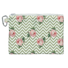 Green Chevron Rose Canvas Cosmetic Bag (xl) by snowwhitegirl