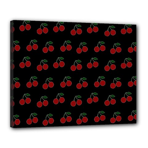 Cherries Black Canvas 20  X 16  by snowwhitegirl