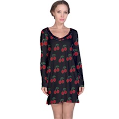 Cherries Black Long Sleeve Nightdress