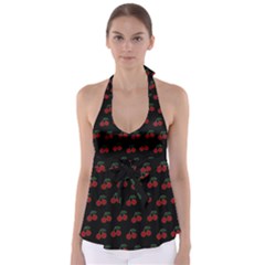 Cherries Black Babydoll Tankini Top