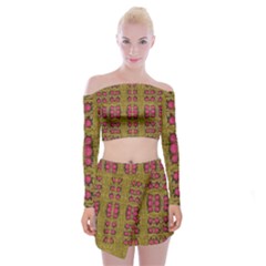 Bloom In Gold Shine And You Shall Be Strong Off Shoulder Top With Mini Skirt Set by pepitasart