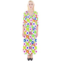 Multicolored Circles Motif Pattern Quarter Sleeve Wrap Maxi Dress