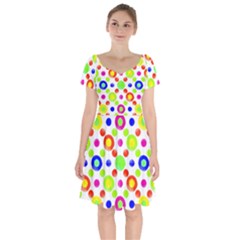 Multicolored Circles Motif Pattern Short Sleeve Bardot Dress by dflcprints