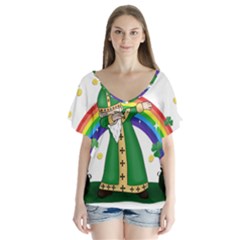  St  Patrick  Dabbing V-neck Flutter Sleeve Top by Valentinaart