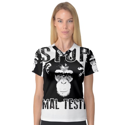 Stop Animal Testing - Chimpanzee  V-neck Sport Mesh Tee by Valentinaart