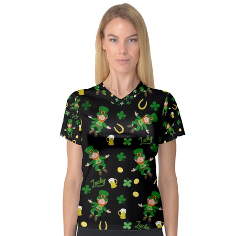 St Patricks Day Pattern V-neck Sport Mesh Tee by Valentinaart