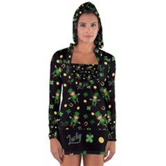 St Patricks Day Pattern Long Sleeve Hooded T-shirt by Valentinaart