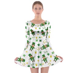 St Patricks Day Pattern Long Sleeve Skater Dress