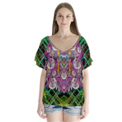 The Most Beautiful Planet Is Earth On The Sky V-neck Flutter Sleeve Top by pepitasart
