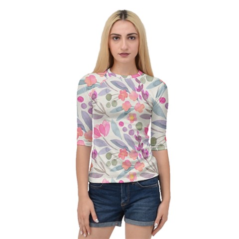 Purple And Pink Cute Floral Pattern Quarter Sleeve Raglan Tee by paulaoliveiradesign