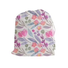 Purple And Pink Cute Floral Pattern Drawstring Pouches (extra Large) by paulaoliveiradesign