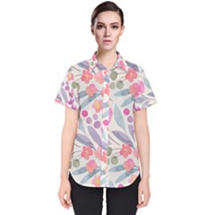 Purple And Pink Cute Floral Pattern Women s Short Sleeve Shirt