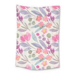 Purple And Pink Cute Floral Pattern Small Tapestry by paulaoliveiradesign