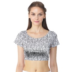 Elio s Shirt Faces In Black Outlines On White Short Sleeve Crop Top by PodArtist