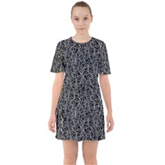 Elio s Shirt Faces In White Outlines On Black Crying Scene Sixties Short Sleeve Mini Dress by PodArtist