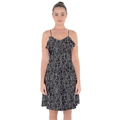 Elio s Shirt Faces In White Outlines On Black Crying Scene Ruffle Detail Chiffon Dress