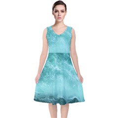 Green Ocean Splash V-neck Midi Sleeveless Dress  by snowwhitegirl