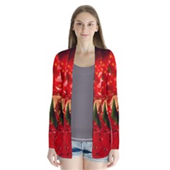 Red Strawberries Drape Collar Cardigan