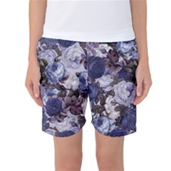 Rose Bushes Blue Women s Basketball Shorts