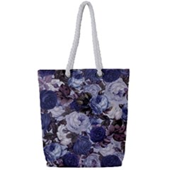 Rose Bushes Blue Full Print Rope Handle Tote (small)