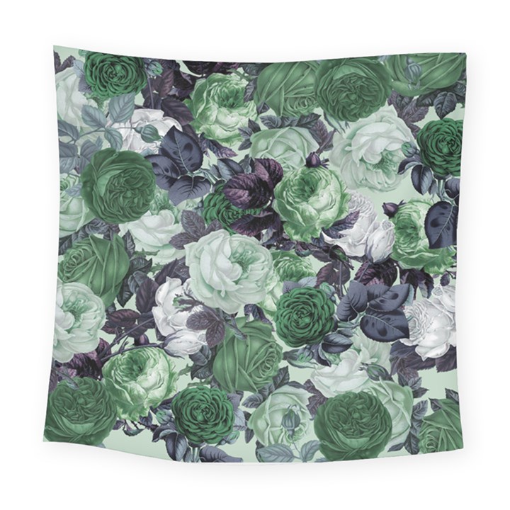 Rose Bushes Green Square Tapestry (Large)