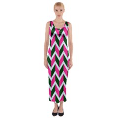 Chevron Pink Green Retro Fitted Maxi Dress