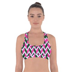 Chevron Pink Green Retro Cross Back Sports Bra by snowwhitegirl