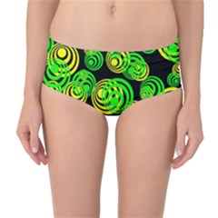 Neon Yellow And Green Circles On Black Mid-waist Bikini Bottoms by PodArtist