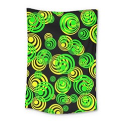 Neon Yellow And Green Circles On Black Small Tapestry by PodArtist