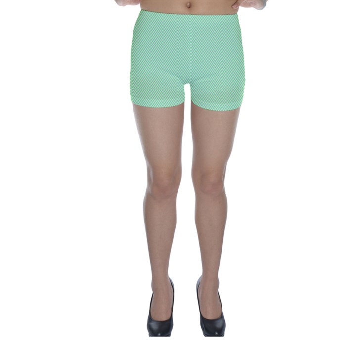    Classic Mint Green & White Herringbone Pattern Skinny Shorts