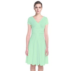    Classic Mint Green & White Herringbone Pattern Short Sleeve Front Wrap Dress by PodArtist