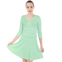    Classic Mint Green & White Herringbone Pattern Quarter Sleeve Front Wrap Dress by PodArtist