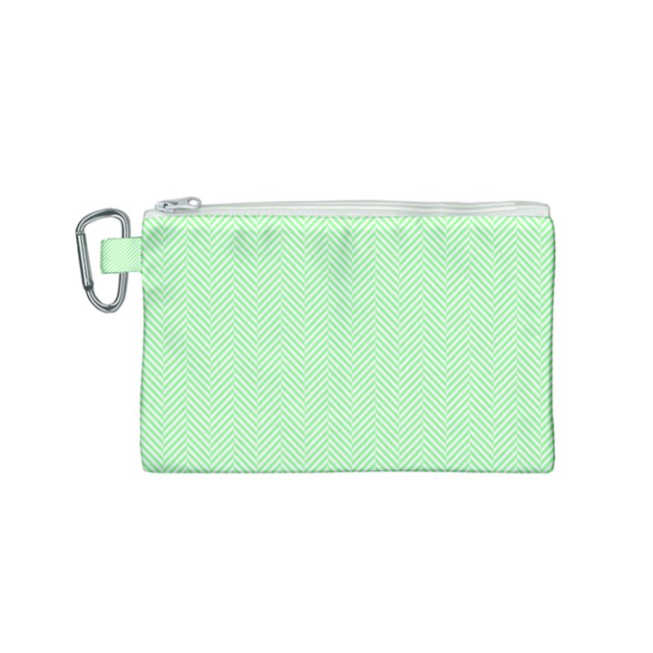    Classic Mint Green & White Herringbone Pattern Canvas Cosmetic Bag (Small)