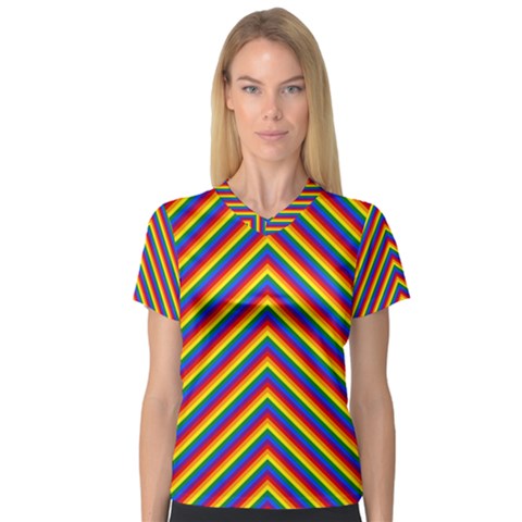 Gay Pride Flag Rainbow Chevron Stripe V-neck Sport Mesh Tee by PodArtist