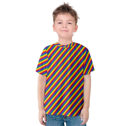 Gay Pride Flag Candy Cane Diagonal Stripe Kids  Cotton Tee by PodArtist