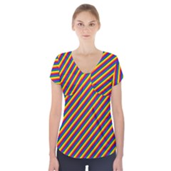 Gay Pride Flag Candy Cane Diagonal Stripe Short Sleeve Front Detail Top by PodArtist