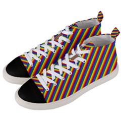 Gay Pride Flag Candy Cane Diagonal Stripe Men s Mid-top Canvas Sneakers by PodArtist